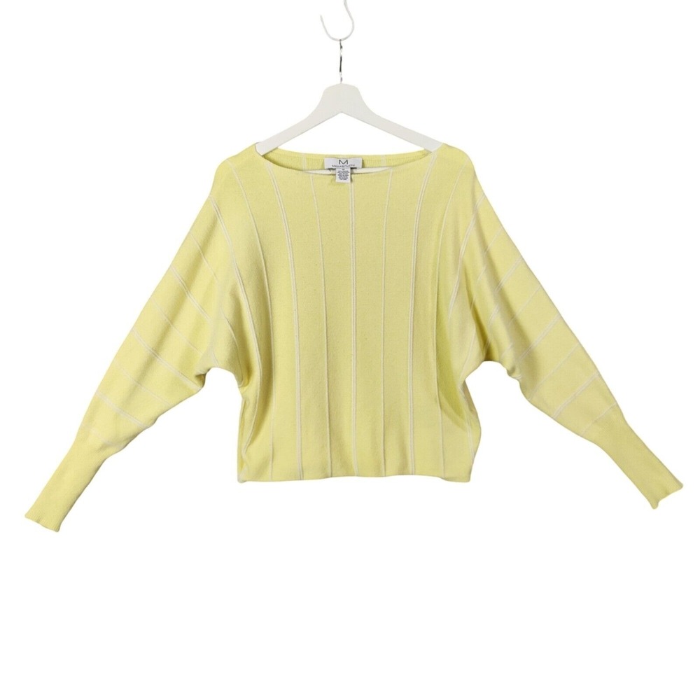 Magaschoni Knit Sweater Stripe Dolman Sleeve Pullover Butter Yellow Women Size M